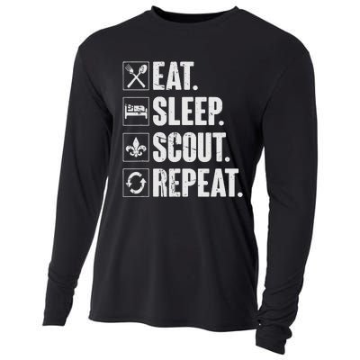 Eat Sleep Scout Repeat Funny Scouting Lover Gift Cooling Performance Long Sleeve Crew