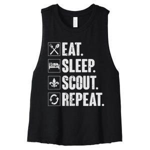 Eat Sleep Scout Repeat Funny Scouting Lover Gift Women's Racerback Cropped Tank