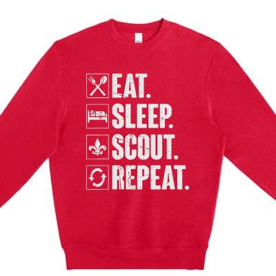 Eat Sleep Scout Repeat Funny Scouting Lover Gift Premium Crewneck Sweatshirt