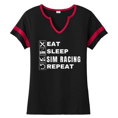 Eat Sleep Sim Racing Repeat Sim Racer Car Racing Sim Race Funny Gaming Esport Ladies Halftime Notch Neck Tee