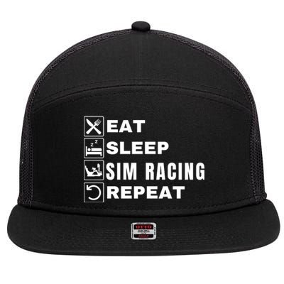 Eat Sleep Sim Racing Repeat Sim Racer Car Racing Sim Race Funny Gaming Esport 7 Panel Mesh Trucker Snapback Hat