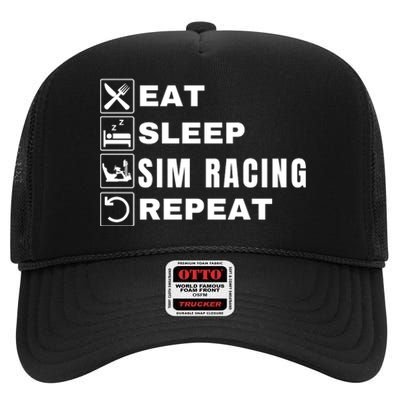 Eat Sleep Sim Racing Repeat Sim Racer Car Racing Sim Race Funny Gaming Esport High Crown Mesh Back Trucker Hat