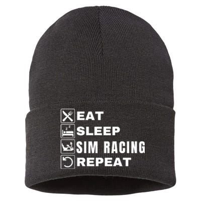 Eat Sleep Sim Racing Repeat Sim Racer Car Racing Sim Race Funny Gaming Esport Sustainable Knit Beanie