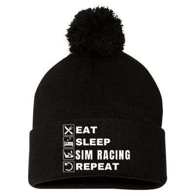 Eat Sleep Sim Racing Repeat Sim Racer Car Racing Sim Race Funny Gaming Esport Pom Pom 12in Knit Beanie