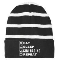 Eat Sleep Sim Racing Repeat Sim Racer Car Racing Sim Race Funny Gaming Esport Striped Beanie with Solid Band