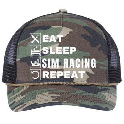 Eat Sleep Sim Racing Repeat Sim Racer Car Racing Sim Race Funny Gaming Esport Retro Rope Trucker Hat Cap