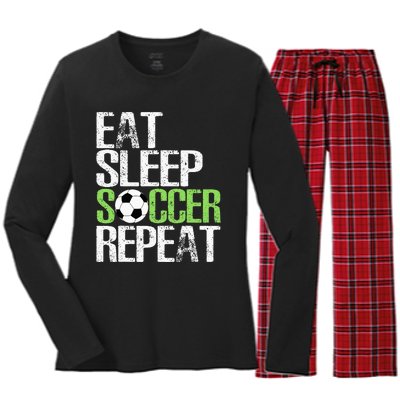 Eat Sleep Soccer Repeat Cool Sport Player Gift Women's Long Sleeve Flannel Pajama Set 