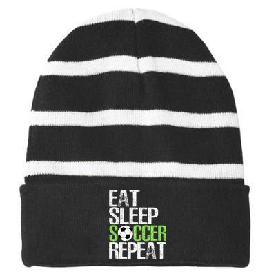 Eat Sleep Soccer Repeat Cool Sport Player Gift Striped Beanie with Solid Band