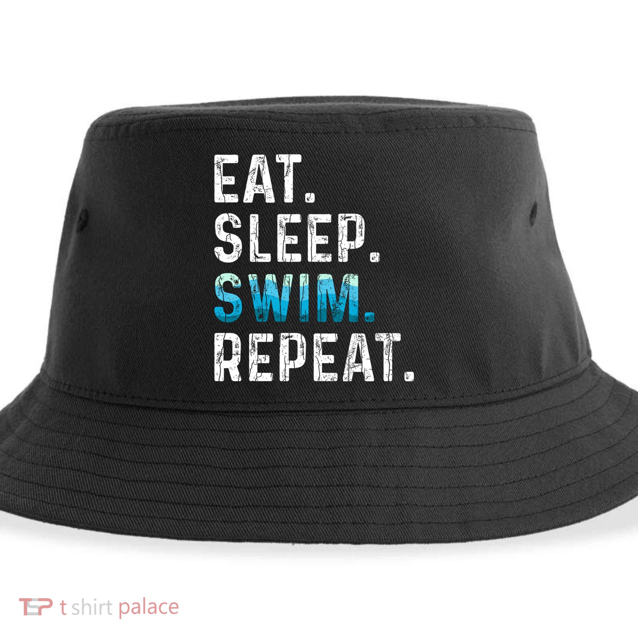 Eat Sleep Swim Repeat Funny Swimmer Swimming Player Graphic Gift Sustainable Bucket Hat