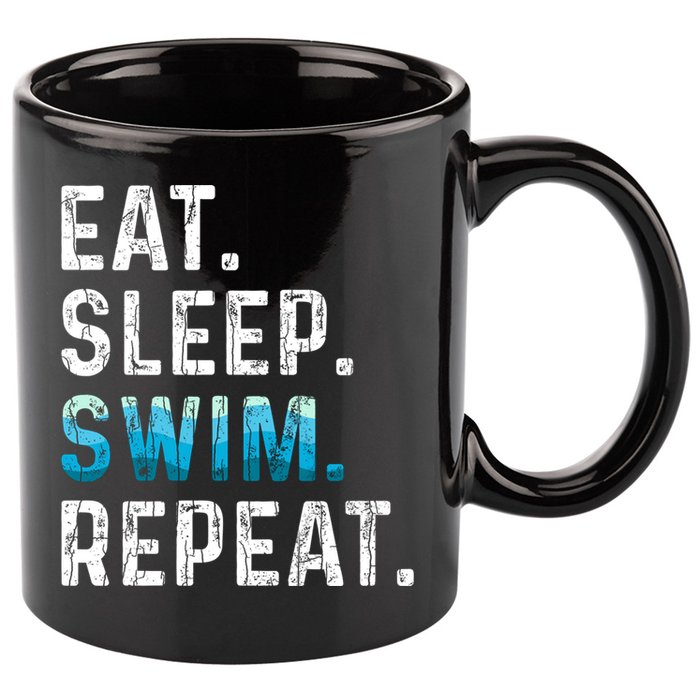 Eat Sleep Swim Repeat Funny Swimmer Swimming Player Graphic Gift 11oz C Handle Ceramic Mug
