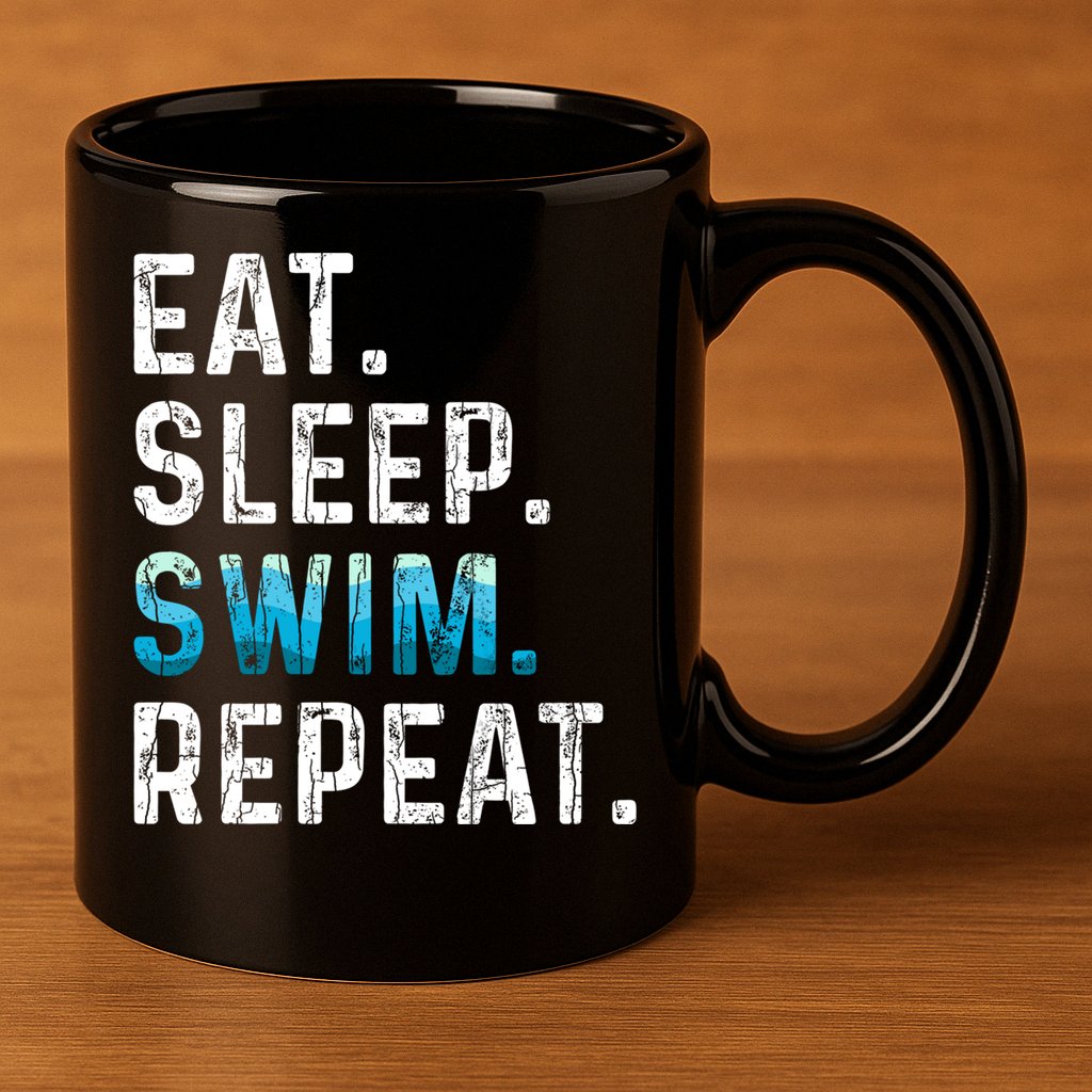 Eat Sleep Swim Repeat Funny Swimmer Swimming Player Graphic Gift 11oz C Handle Ceramic Mug