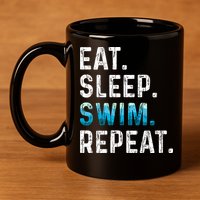 Eat Sleep Swim Repeat Funny Swimmer Swimming Player Graphic Gift 11oz C Handle Ceramic Mug