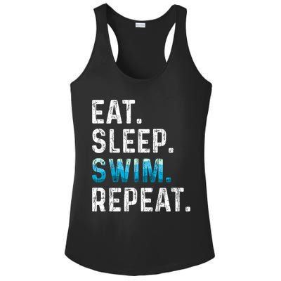 Eat Sleep Swim Repeat Funny Swimmer Swimming Player Graphic Gift Ladies PosiCharge Competitor Racerback Tank