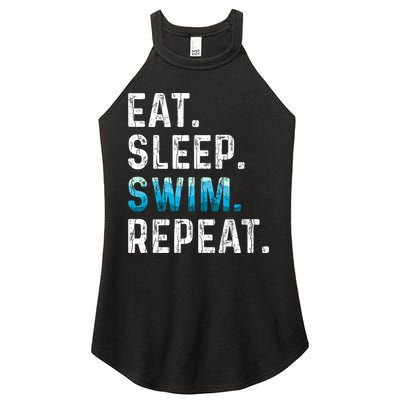 Eat Sleep Swim Repeat Funny Swimmer Swimming Player Graphic Gift Women's Perfect Tri Rocker Tank