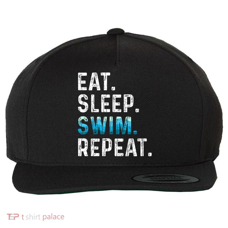 Eat Sleep Swim Repeat Funny Swimmer Swimming Player Graphic Gift Wool Snapback Cap