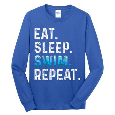 Eat Sleep Swim Repeat Funny Swimmer Swimming Player Graphic Gift Tall Long Sleeve T-Shirt
