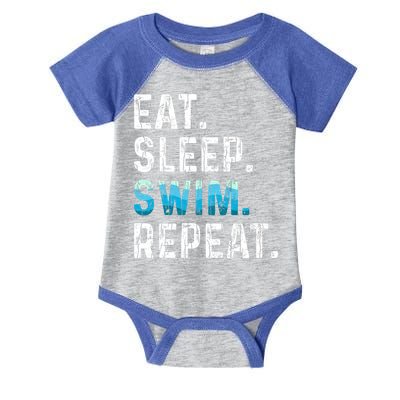 Eat Sleep Swim Repeat Funny Swimmer Swimming Player Graphic Gift Infant Baby Jersey Bodysuit