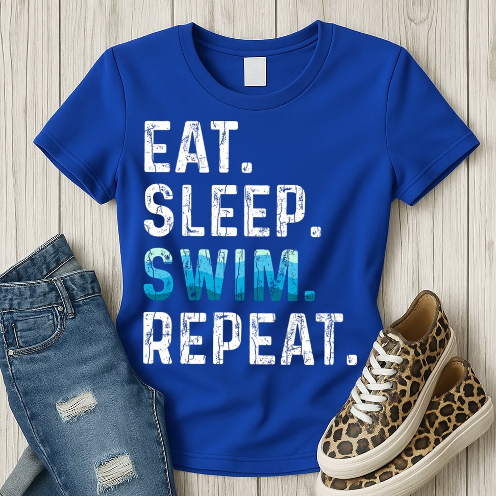 Eat Sleep Swim Repeat Funny Swimmer Swimming Player Graphic Gift Womens T-Shirt