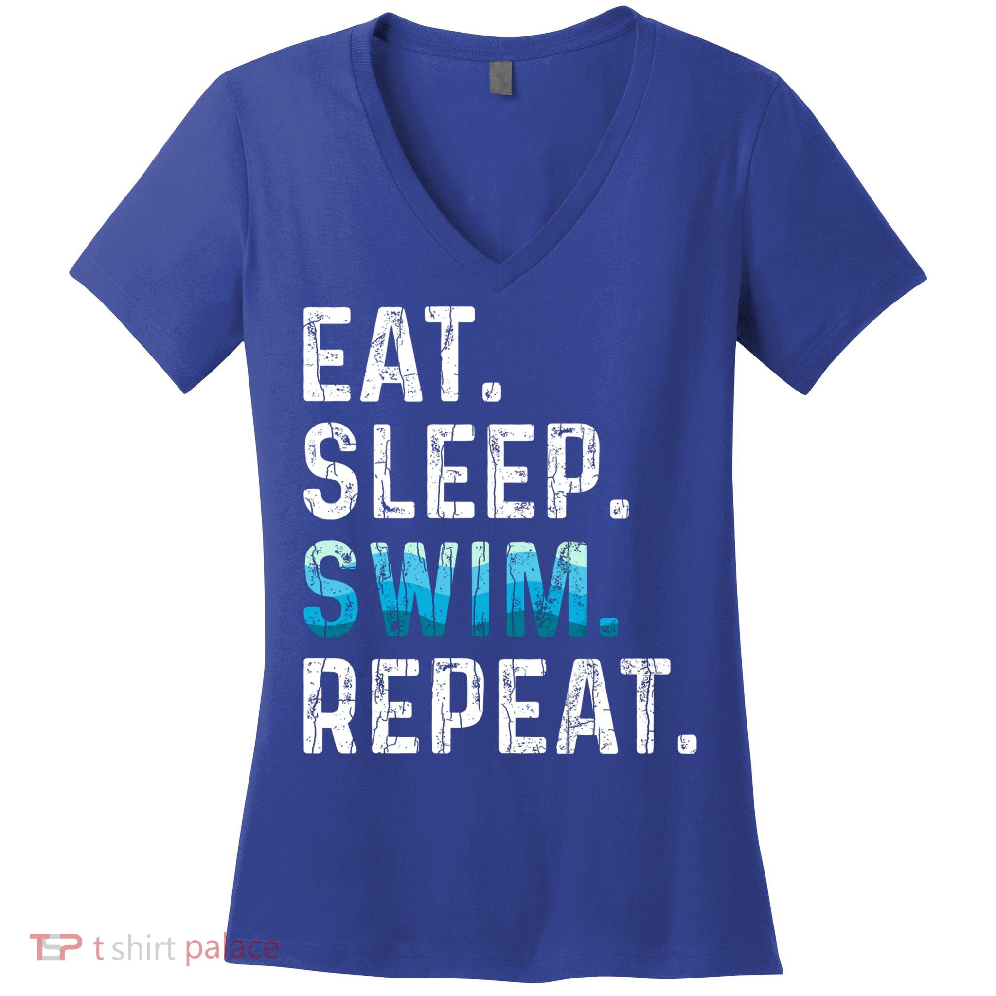 Eat Sleep Swim Repeat Funny Swimmer Swimming Player Graphic Gift Women's V-Neck T-Shirt
