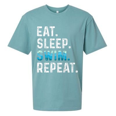 Eat Sleep Swim Repeat Funny Swimmer Swimming Player Graphic Gift Sueded Cloud Jersey T-Shirt