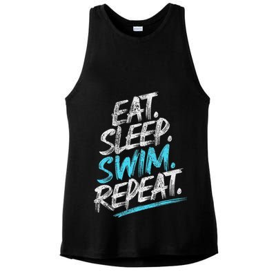 Eat Sleep Swim Repeat Swimming Ladies PosiCharge Tri-Blend Wicking Tank