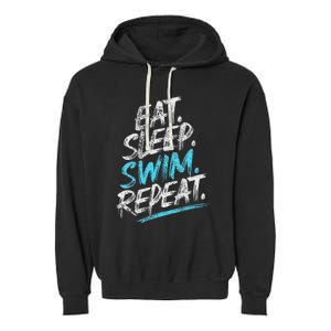 Eat Sleep Swim Repeat Swimming Garment-Dyed Fleece Hoodie