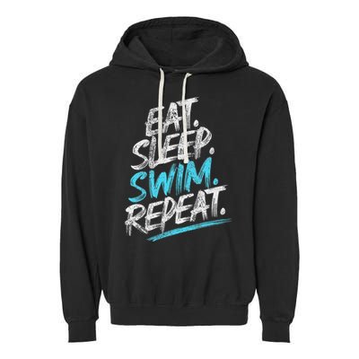 Eat Sleep Swim Repeat Swimming Garment-Dyed Fleece Hoodie