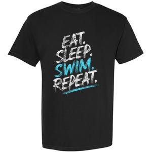 Eat Sleep Swim Repeat Swimming Garment-Dyed Heavyweight T-Shirt