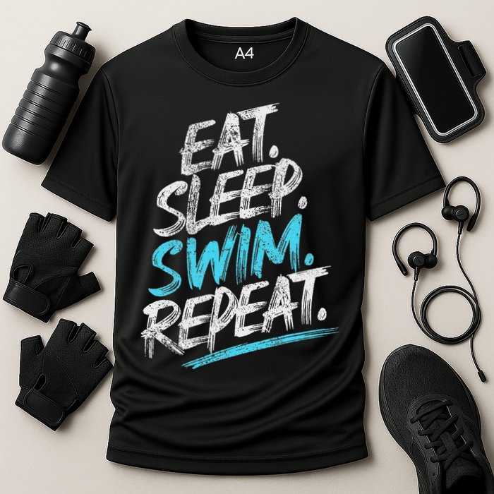 Eat Sleep Swim Repeat Swimming Cooling Performance Crew T-Shirt