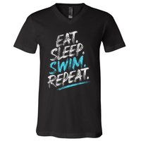 Eat Sleep Swim Repeat Swimming V-Neck T-Shirt