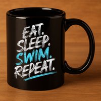 Eat Sleep Swim Repeat Swimming 11oz C Handle Ceramic Mug