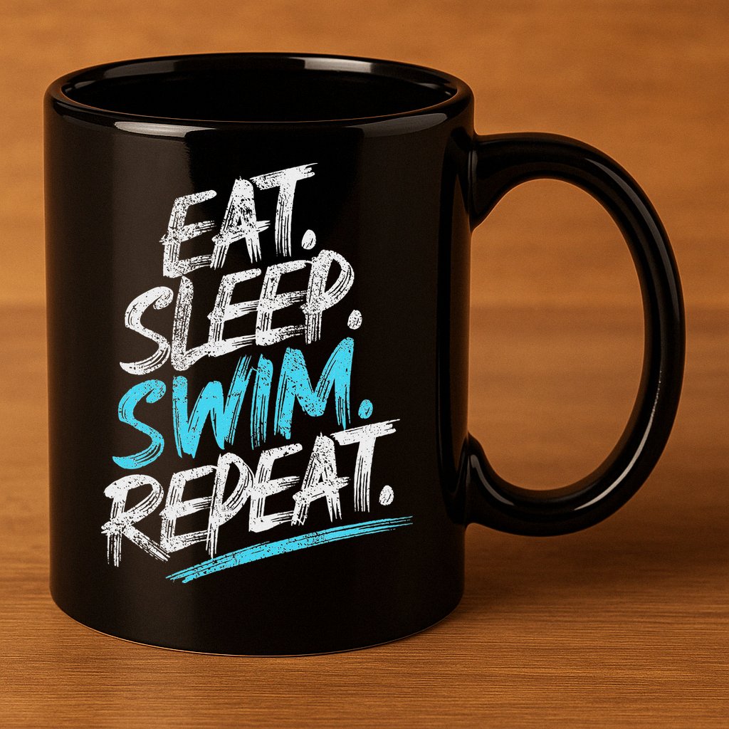 Eat Sleep Swim Repeat Swimming 11oz C Handle Ceramic Mug