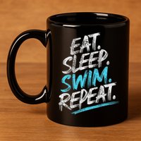 Eat Sleep Swim Repeat Swimming 11oz C Handle Ceramic Mug