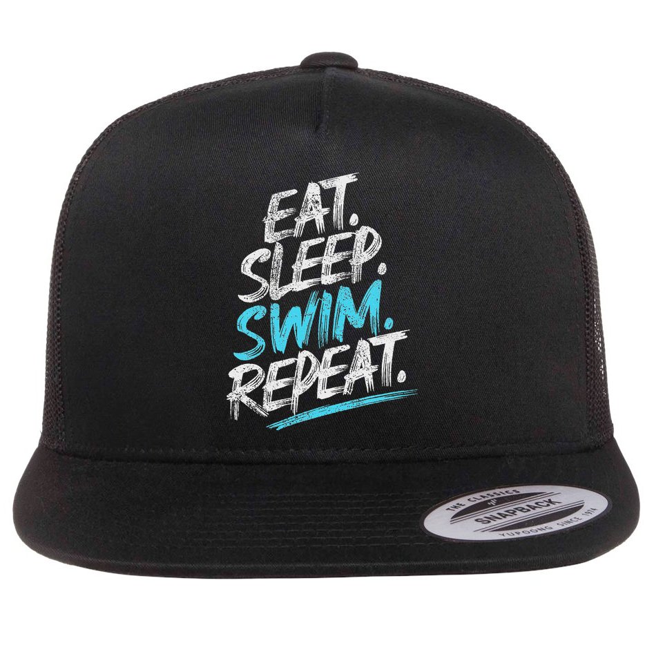 Eat Sleep Swim Repeat Swimming Flat Bill Trucker Hat