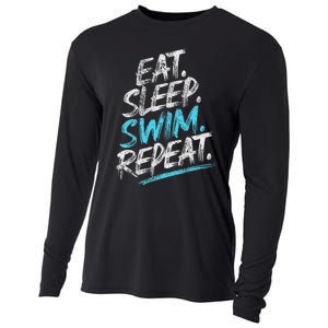 Eat Sleep Swim Repeat Swimming Cooling Performance Long Sleeve Crew