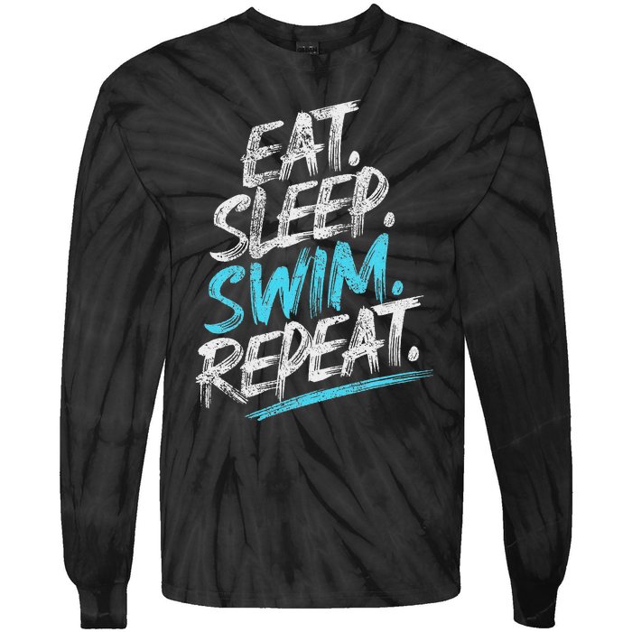 Eat Sleep Swim Repeat Swimming Tie-Dye Long Sleeve Shirt