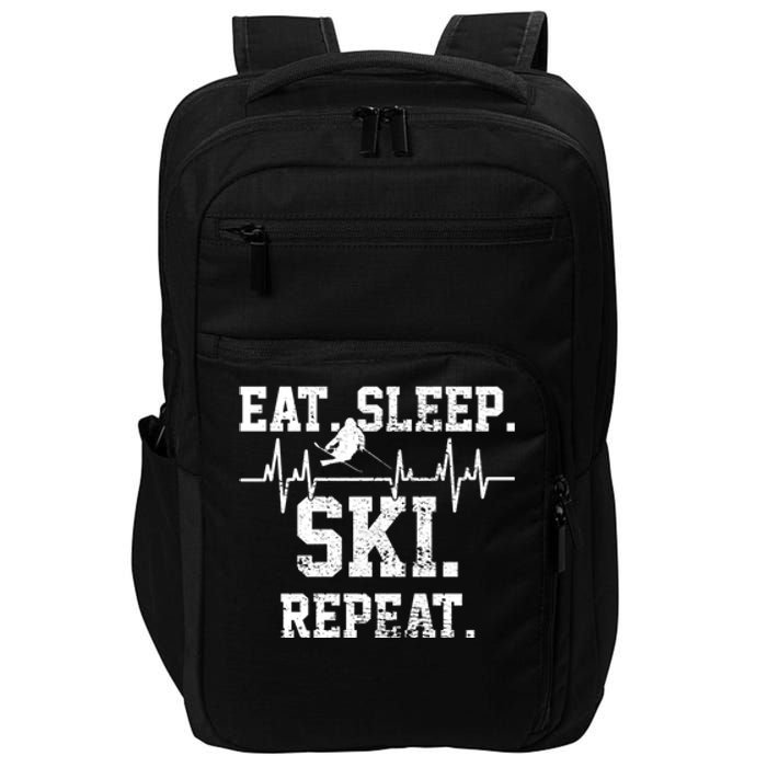 Eat Sleep Ski Repeat Skiing Skier Lover Funny Gift Impact Tech Backpack