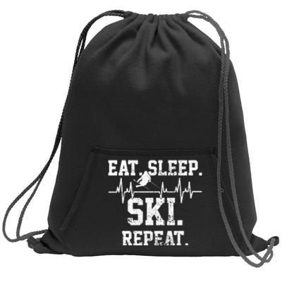 Eat Sleep Ski Repeat Skiing Skier Lover Funny Gift Sweatshirt Cinch Pack Bag