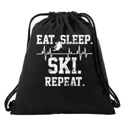 Eat Sleep Ski Repeat Skiing Skier Lover Funny Gift Drawstring Bag