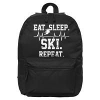 Eat Sleep Ski Repeat Skiing Skier Lover Funny Gift 16 in Basic Backpack