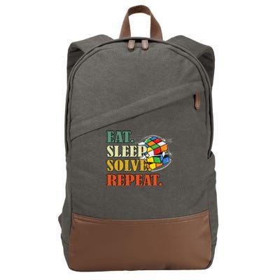 Eat Sleep Solve Repeat Math Speed Cubing Puzzle Lover Cube Cotton Canvas Backpack