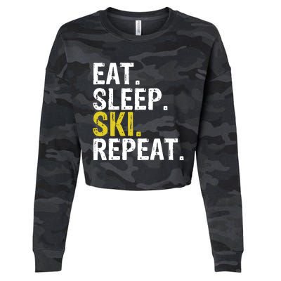 Eat Sleep Ski Repeat Gift Skiing Funny Gift Cropped Pullover Crew