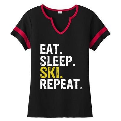 Eat Sleep Ski Repeat Gift Skiing Funny Gift Ladies Halftime Notch Neck Tee