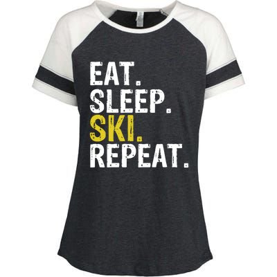 Eat Sleep Ski Repeat Gift Skiing Funny Gift Enza Ladies Jersey Colorblock Tee