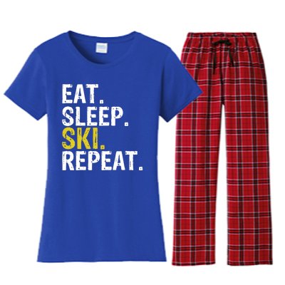 Eat Sleep Ski Repeat Gift Skiing Funny Gift Women's Flannel Pajama Set