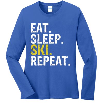 Eat Sleep Ski Repeat Gift Skiing Funny Gift Ladies Long Sleeve Shirt