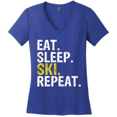 Eat Sleep Ski Repeat Gift Skiing Funny Gift Women's V-Neck T-Shirt