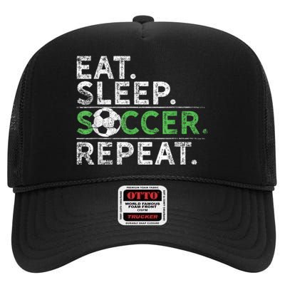 Eat Sleep Soccer Repeat Shirts Soccer Player Coach Boy High Crown Mesh Back Trucker Hat