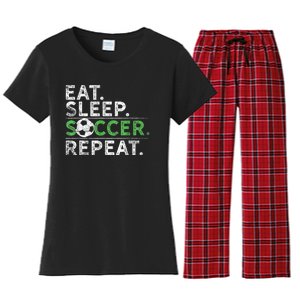 Eat Sleep Soccer Repeat Shirts Soccer Player Coach Boy Women's Flannel Pajama Set