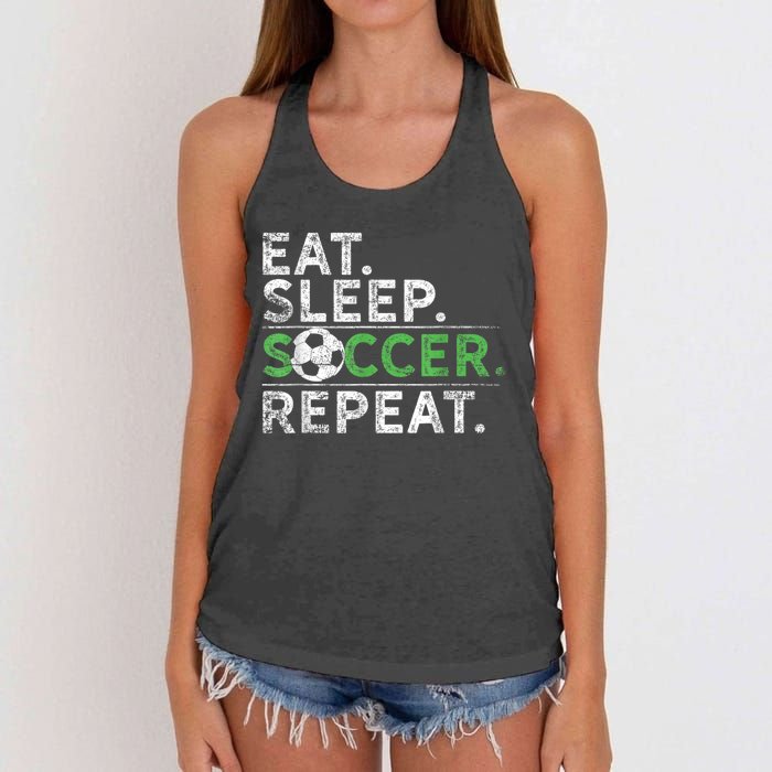 Eat Sleep Soccer Repeat Shirts Soccer Player Coach Boy Women's Knotted Racerback Tank